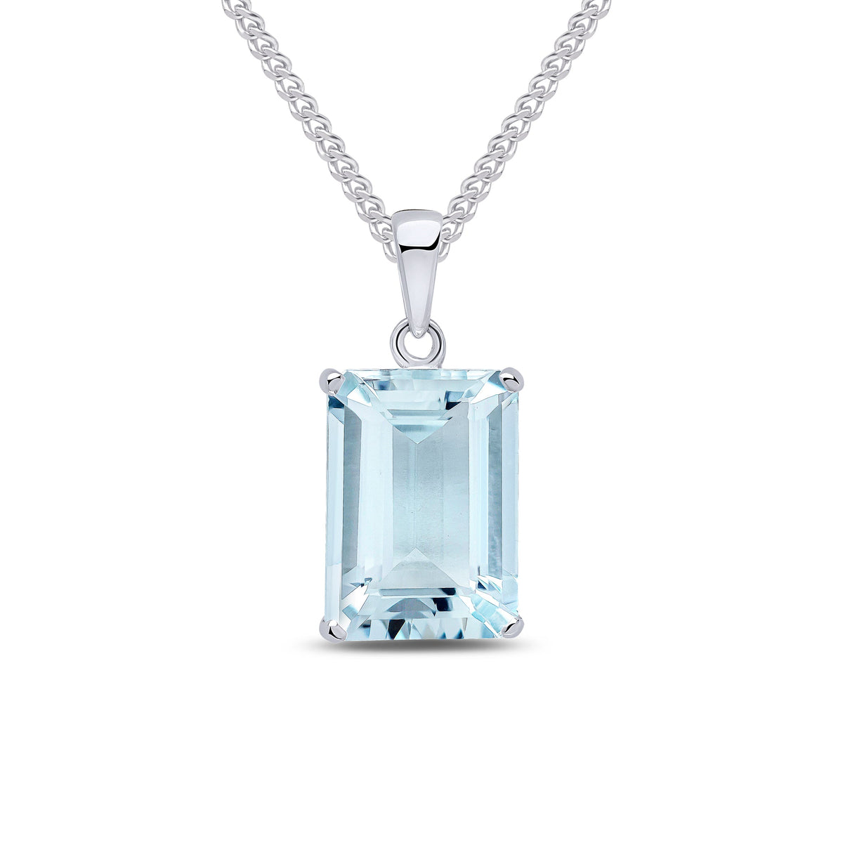 9ct White Gold Octagonal Natural Aquamarine Claw Pendant — 14x10mm