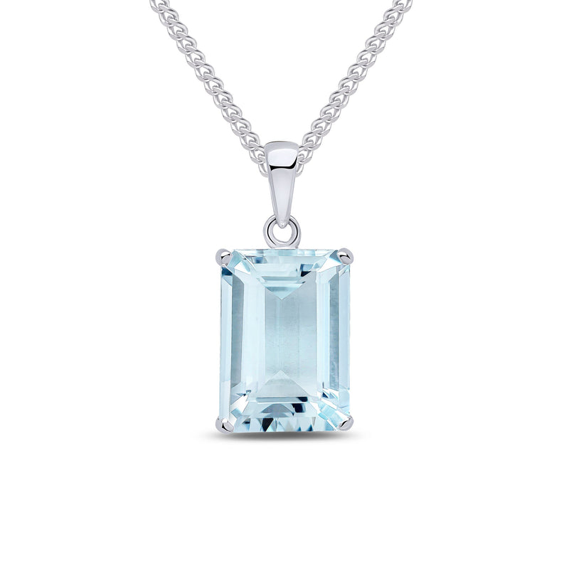 9ct White Gold Octagonal Natural Aquamarine Claw Pendant — 14x10mm