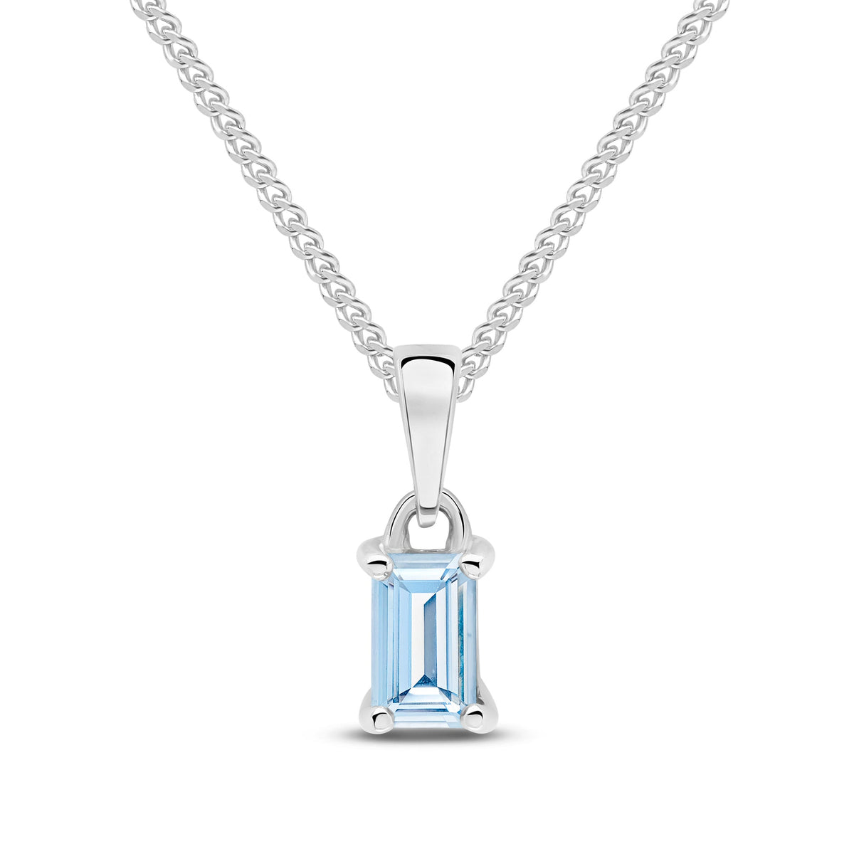 9ct White Gold Octagonal Natural Aquamarine Claw Pendant — 5x3mm