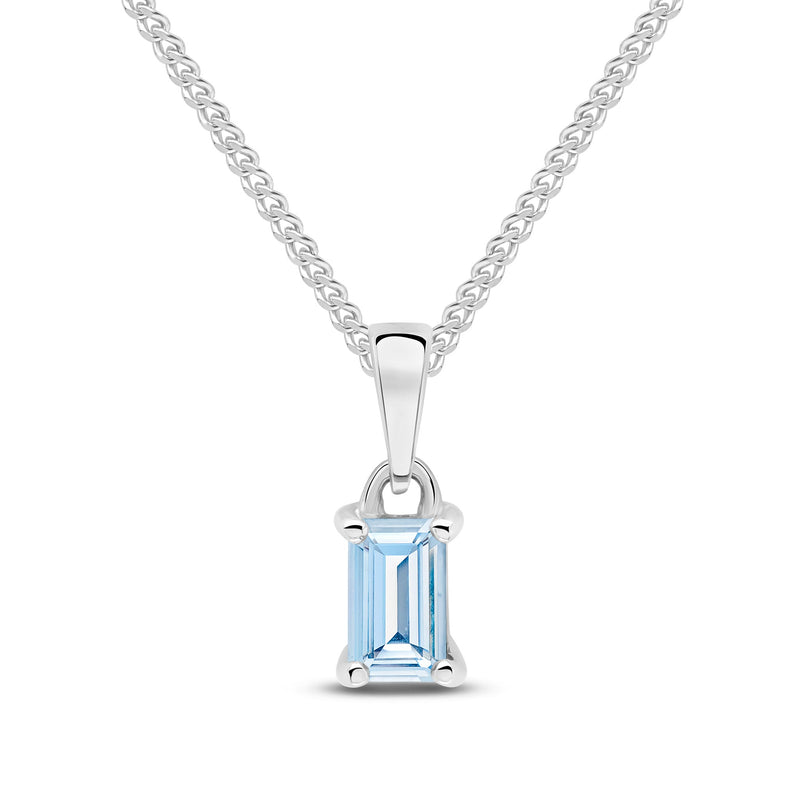 9ct White Gold Octagonal Natural Aquamarine Claw Pendant — 5x3mm