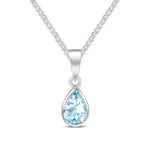 9ct White Gold Pear Shaped Natural Aquamarine Rubover Pendant — 7x5mm