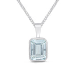 9ct White Gold Octagonal Natural Aquamarine Rubover Pendant — 8x6mm