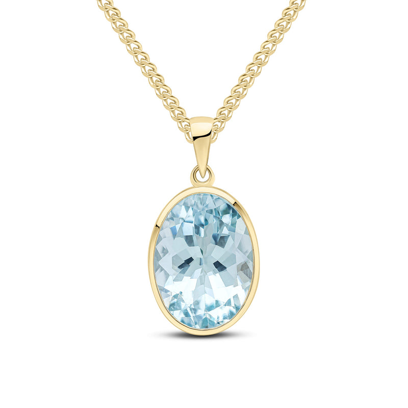 9ct Yellow Gold Oval Natural Aquamarine Rubover Pendant — 14x10mm