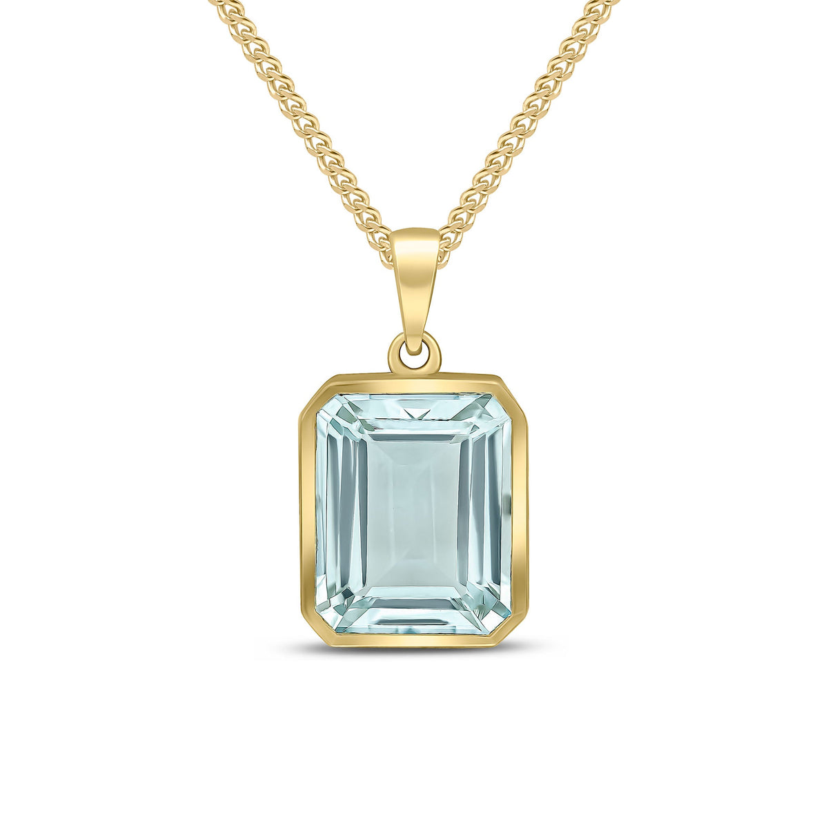 9ct Yellow Gold Octagonal Natural Aquamarine Rubover Pendant — 12x10mm