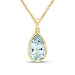 9ct Yellow Gold Pear Shaped Natural Aquamarine Rubover Pendant — 14x9mm