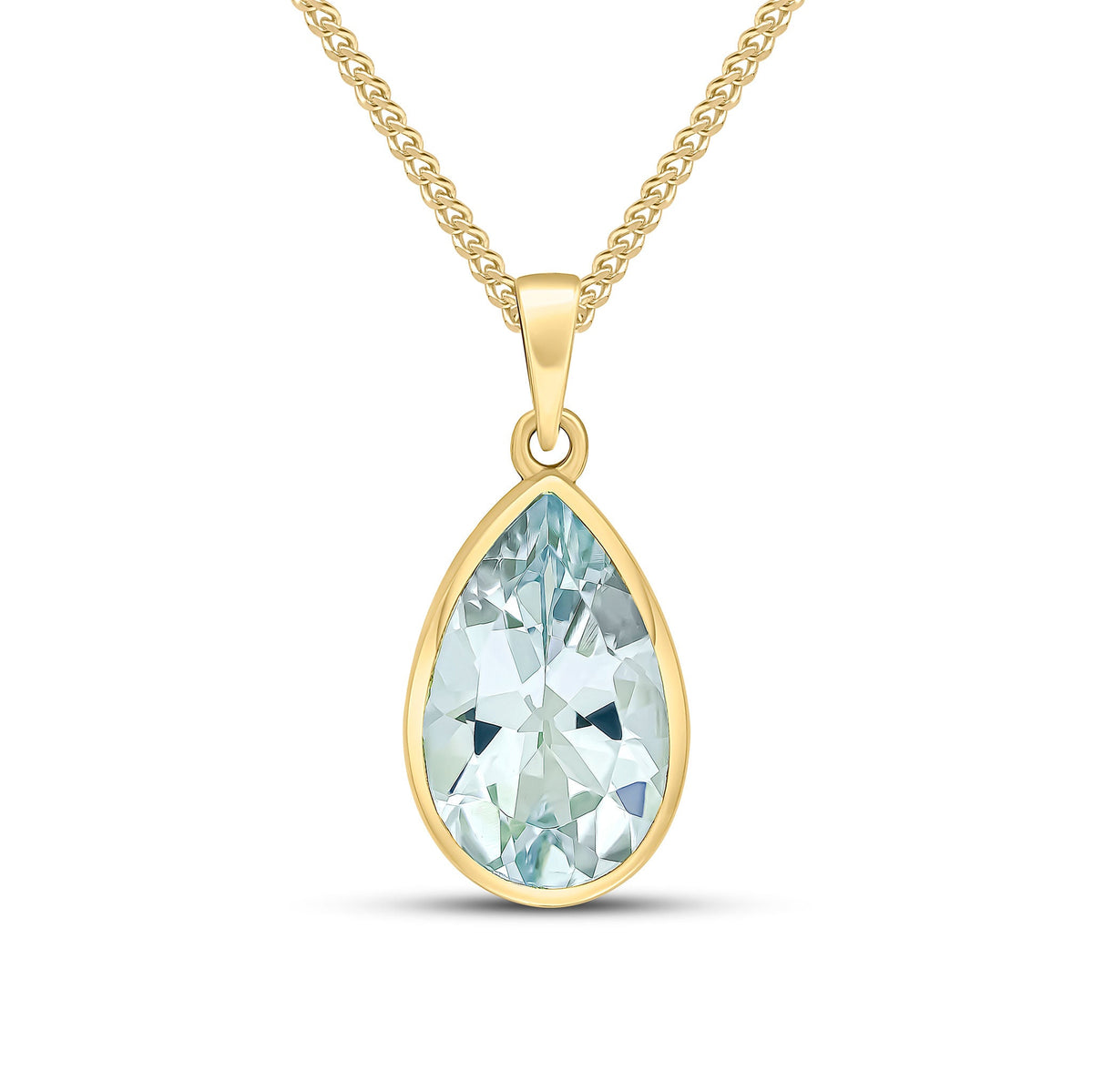 9ct Yellow Gold Pear Shaped Natural Aquamarine Rubover Pendant — 14x9mm