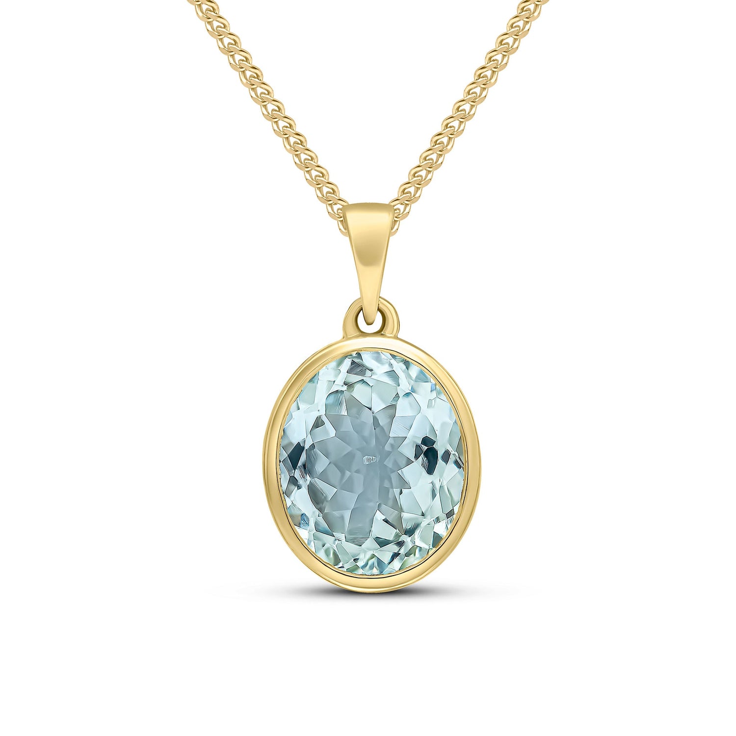 9ct Yellow Gold Oval Natural Aquamarine Rubover Pendant — 12x10mm