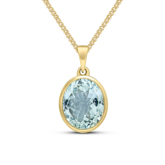 9ct Yellow Gold Oval Natural Aquamarine Rubover Pendant — 12x10mm