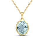 9ct Yellow Gold Oval Natural Aquamarine Rubover Pendant — 12x10mm