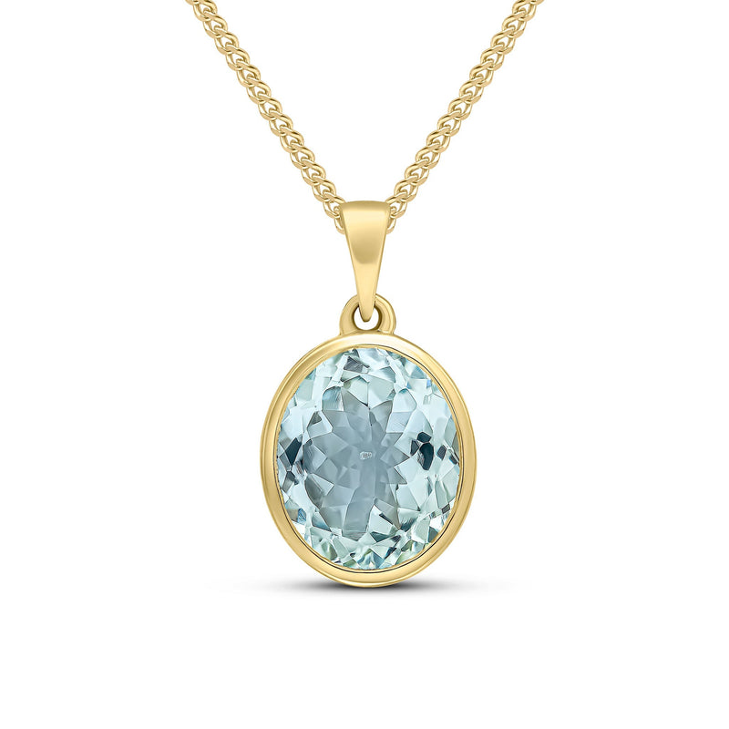 9ct Yellow Gold Oval Natural Aquamarine Rubover Pendant — 12x10mm