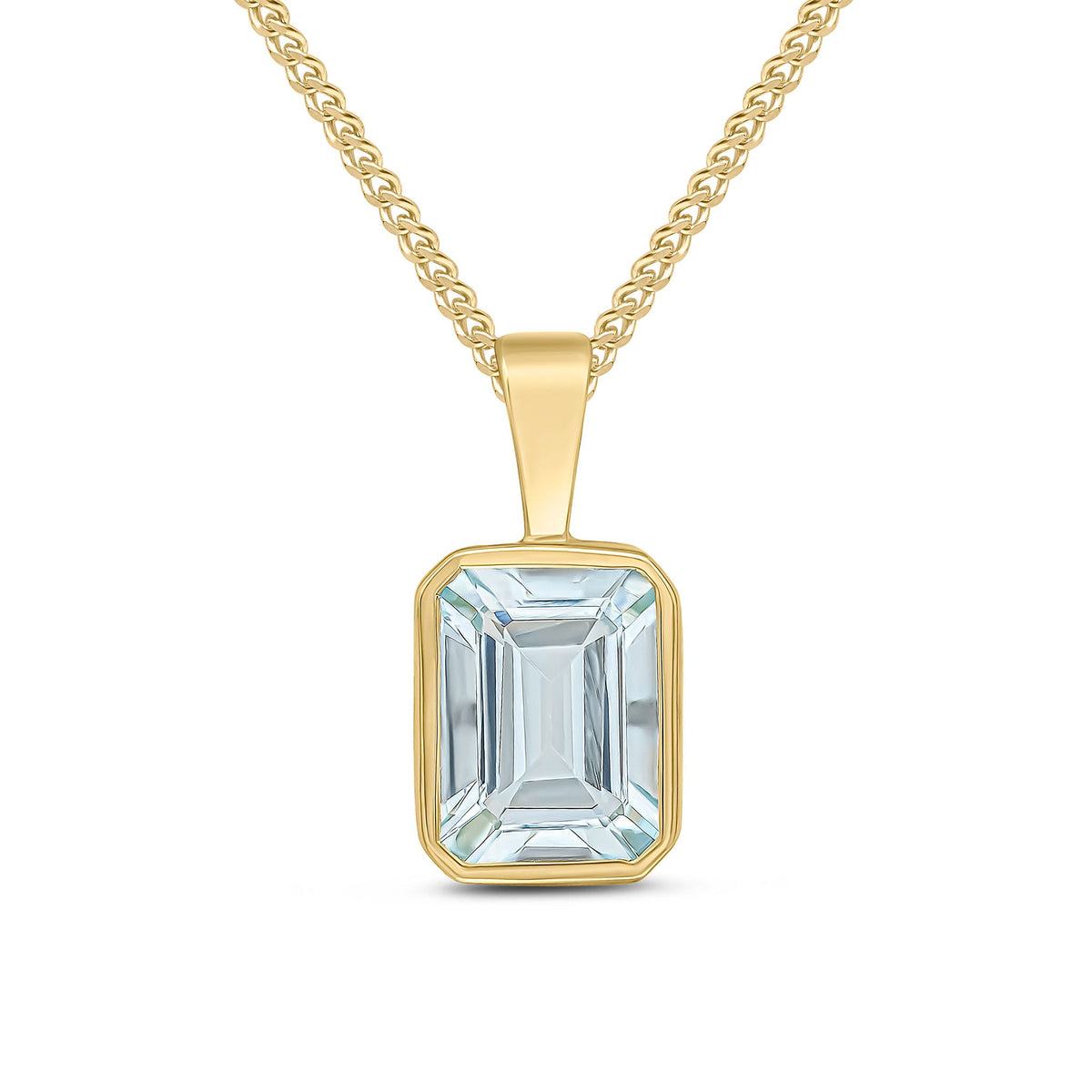 9ct Yellow Gold Octagonal Natural Aquamarine Rubover Pendant — 8x6mm