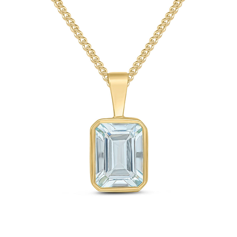 9ct Yellow Gold Octagonal Natural Aquamarine Rubover Pendant — 8x6mm