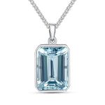 9ct White Gold Octagonal Natural Aquamarine Rubover Pendant — 14x10mm