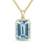 9ct Yellow Gold Octagonal Natural Aquamarine Rubover Pendant — 14x10mm