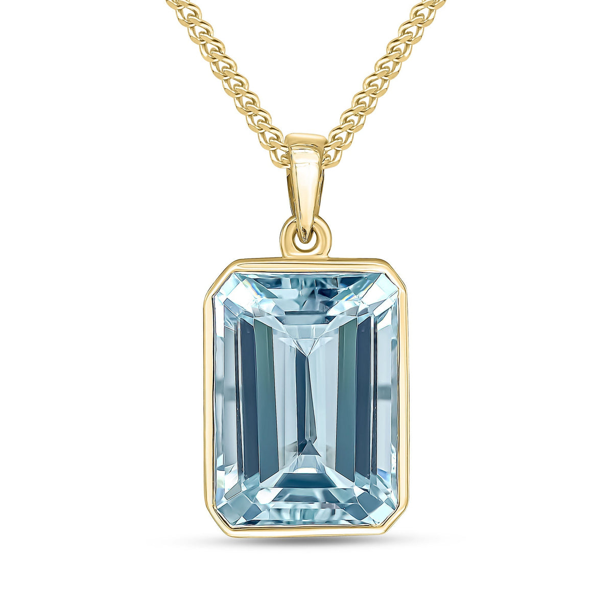 9ct Yellow Gold Octagonal Natural Aquamarine Rubover Pendant — 14x10mm