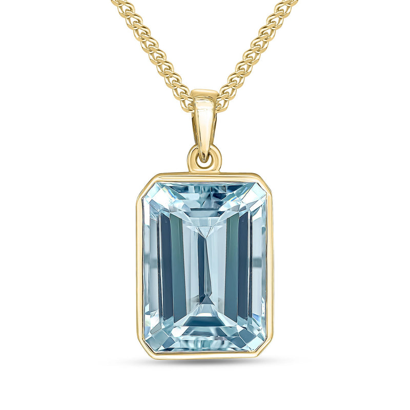 9ct Yellow Gold Octagonal Natural Aquamarine Rubover Pendant — 14x10mm