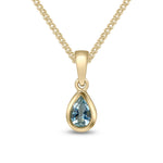 9ct Yellow Gold Pear Shaped Natural Aquamarine Rubover Pendant — 6x4mm