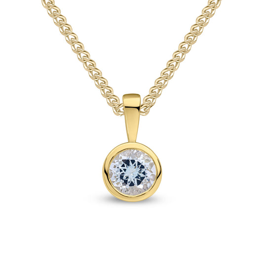 9ct Yellow Gold Round Natural Aquamarine Rubover Pendant — 6mm