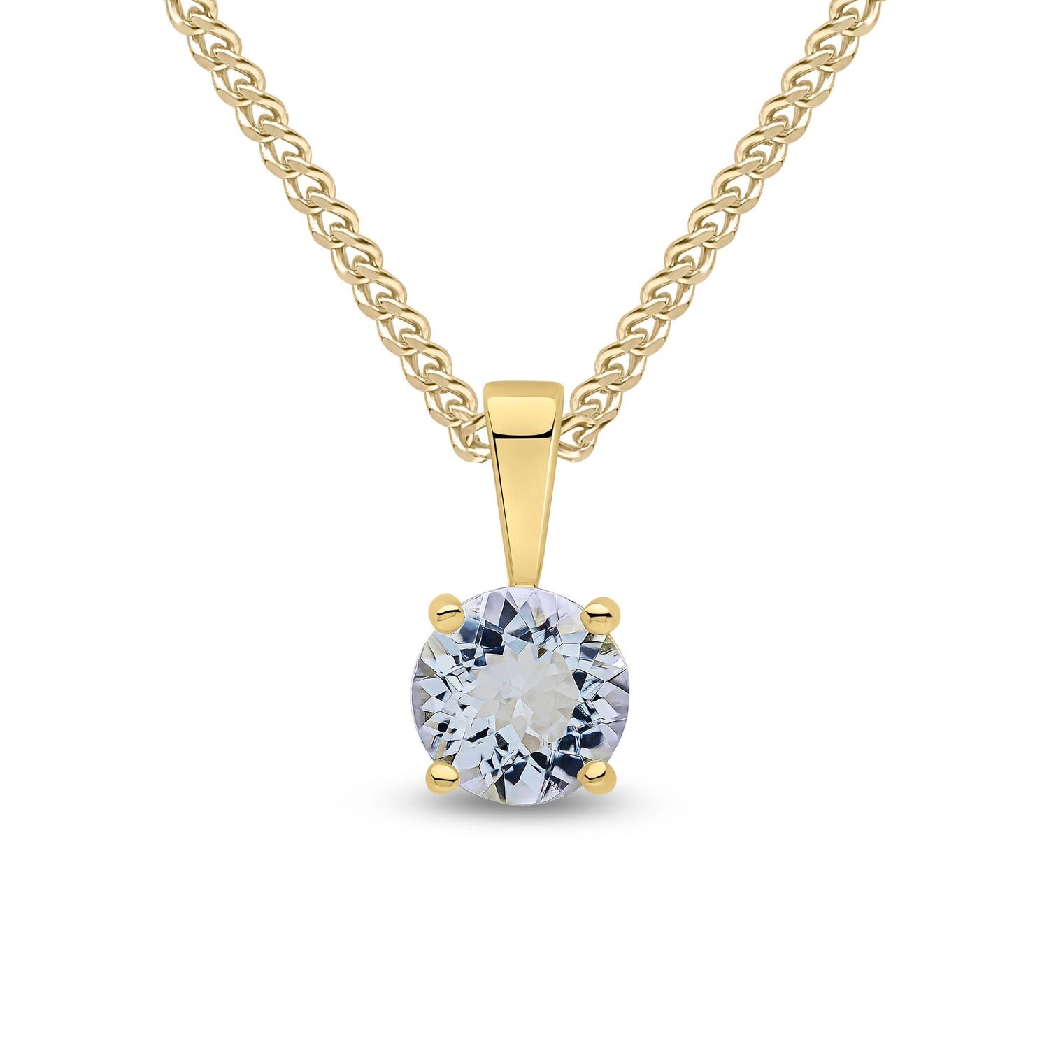 9ct Yellow Gold Round Natural Aquamarine 4 Claw Pendant — 6mm