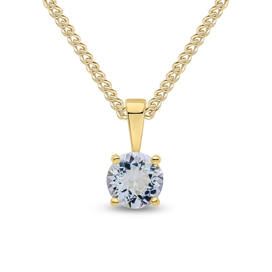 9ct Yellow Gold Round Aquamarine 4 Claw Pendant — 6mm