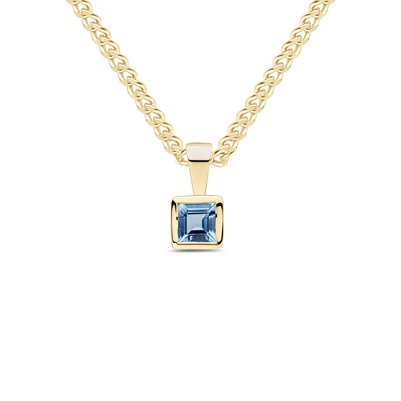 9ct Yellow Gold Square Natural Aquamarine Rubover Pendant — 4mm