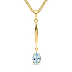 9ct Yellow Gold Oval Natural Aquamarine Claw Bar Drop Pendant — 7x5mm