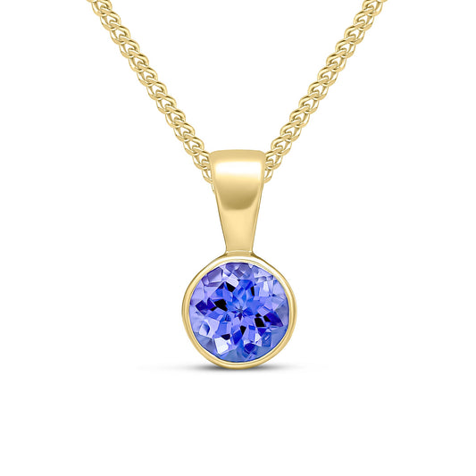 9ct Yellow Gold Round Tanzanite Rubover Pendant — 5mm