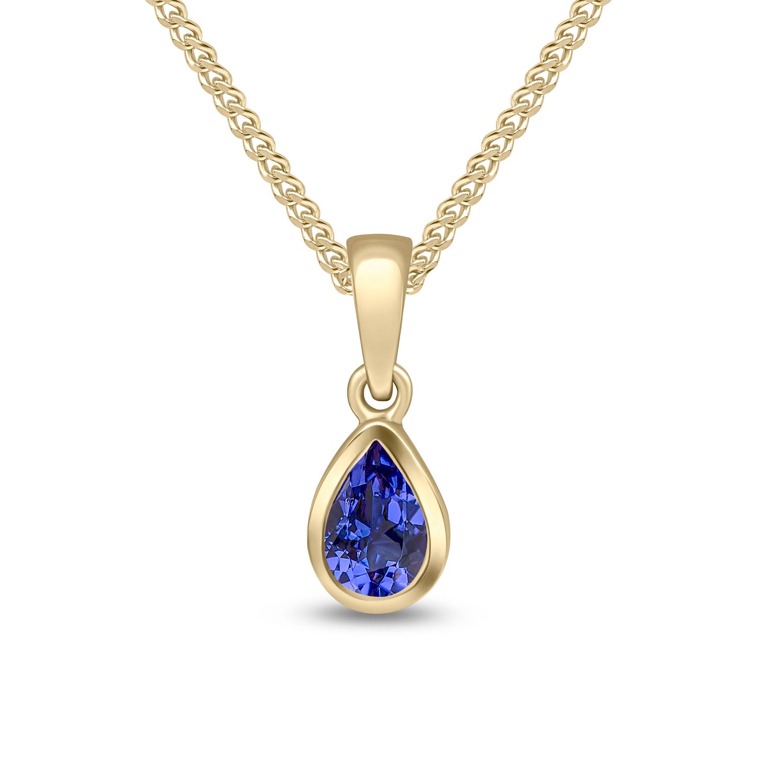 9ct Yellow Gold Pear Shaped Natural Tanzanite Rubover Pendant — 6x4mm