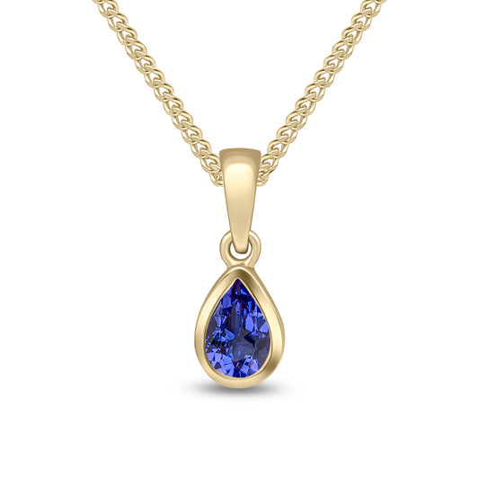 9ct Yellow Gold Pear Shaped Natural Tanzanite Rubover Pendant — 6x4mm