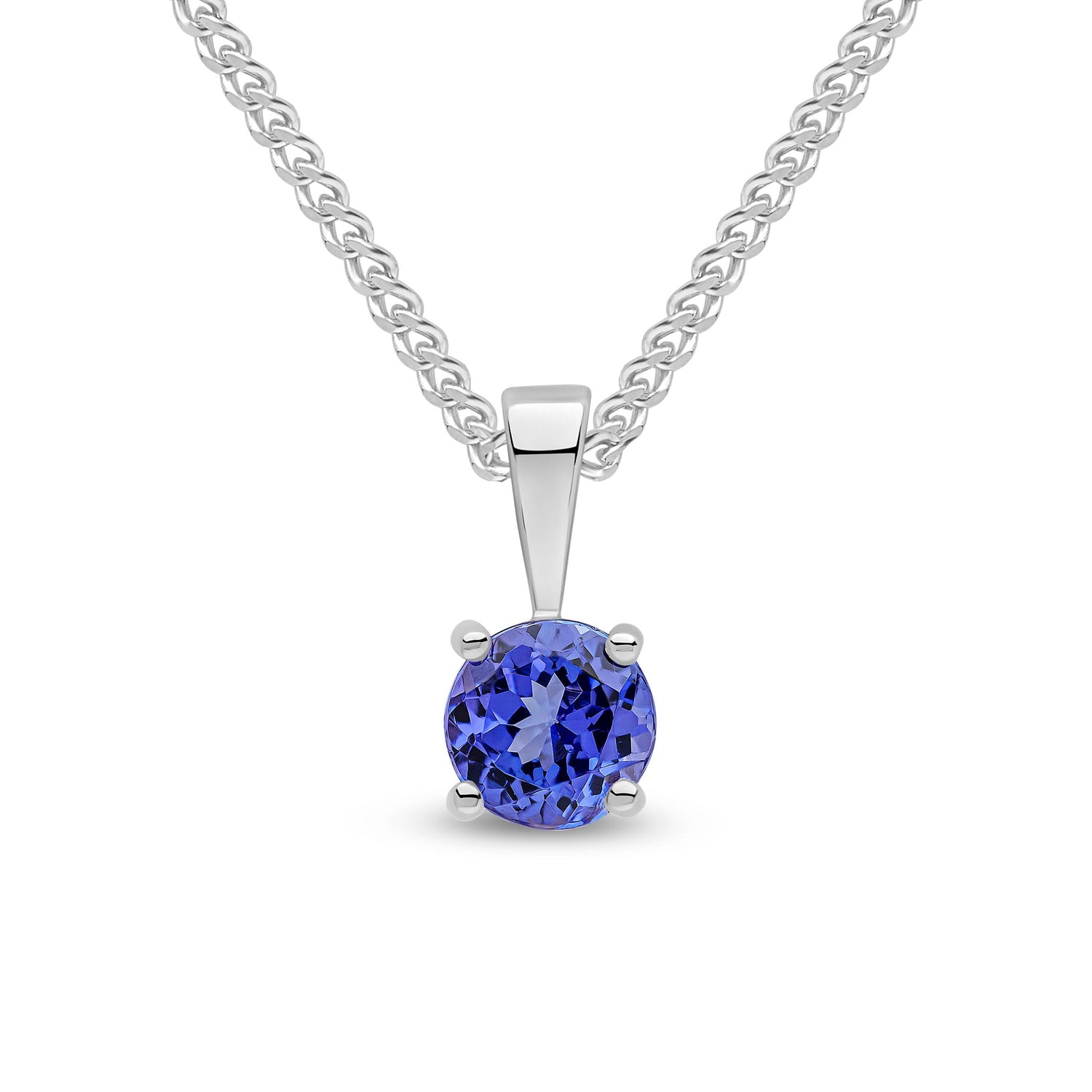 9ct White Gold Four-Claw Round Natural Tanzanite Solitaire Pendant — 5mm