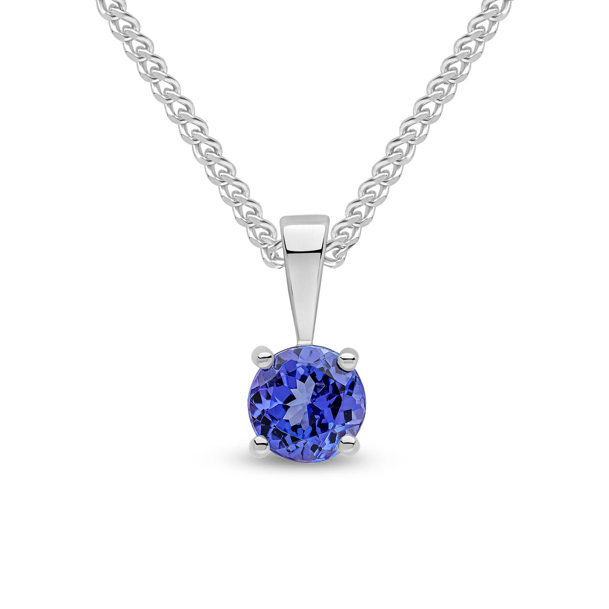 9ct White Gold Round Natural Tanzanite Claw Pendant — 5mm