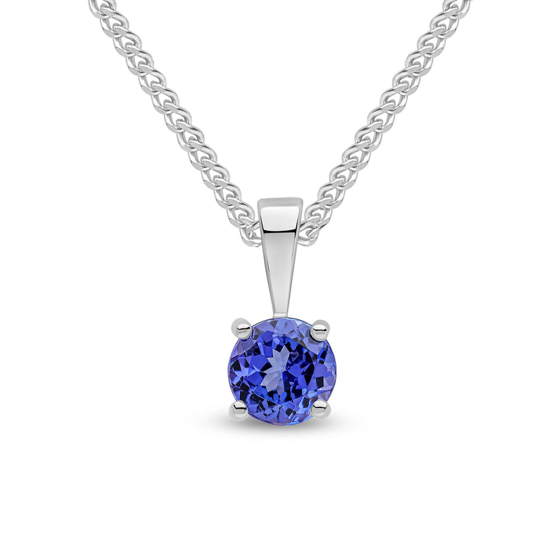 9ct White Gold Round Natural Tanzanite Claw Pendant — 5mm