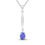 9ct White Gold Oval Natural Tanzanite Claw Bar Drop Pendant — 7x5mm