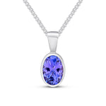 9ct White Gold Oval Natural Tanzanite Rubover Pendant — 7x5mm