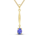 9ct Yellow Gold Oval Natural Tanzanite Claw Bar Drop Pendant — 7x5mm