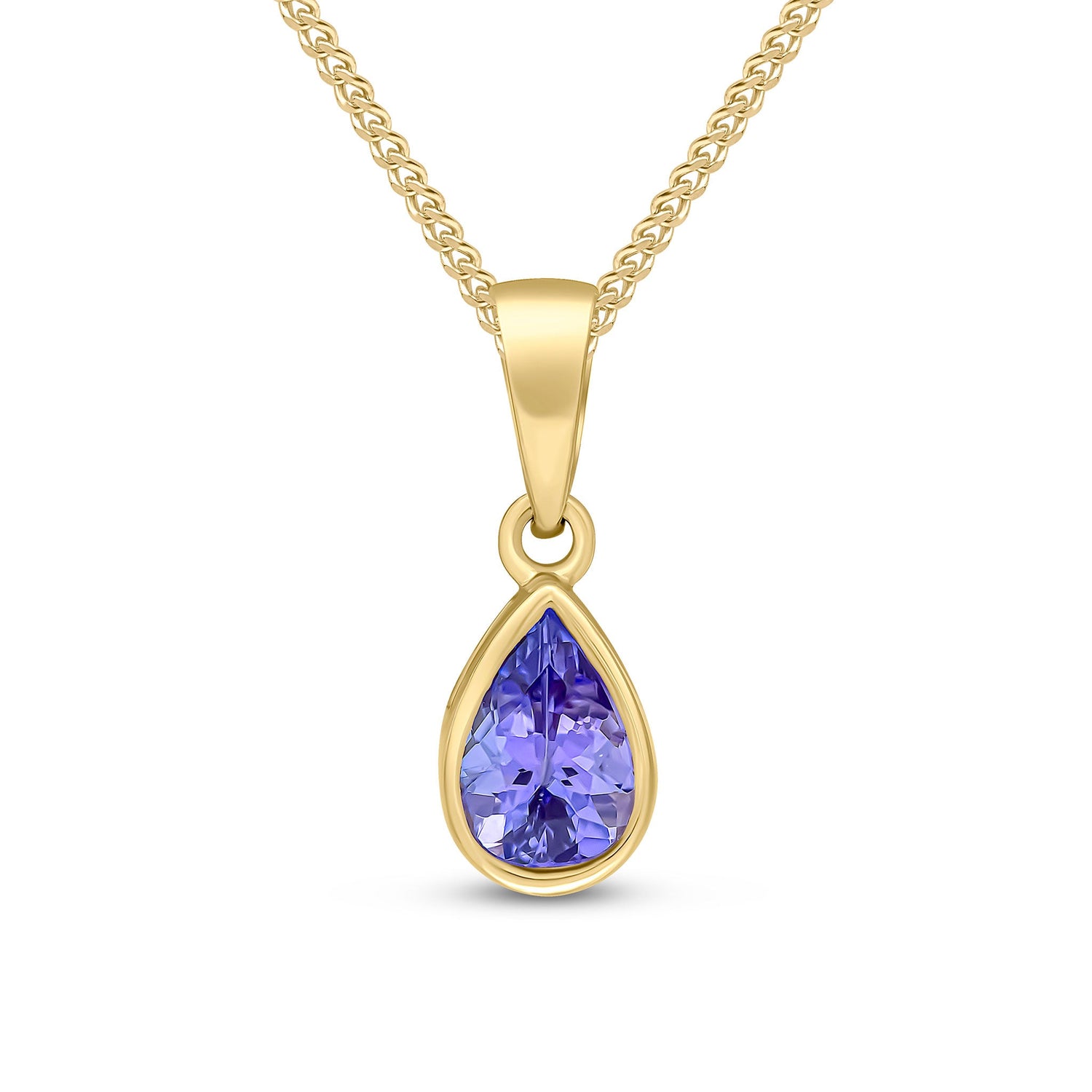 9ct Yellow Gold Pear Shaped Natural Tanzanite Rubover Pendant — 7x5mm