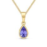 9ct Yellow Gold Pear Shaped Natural Tanzanite Rubover Pendant — 7x5mm