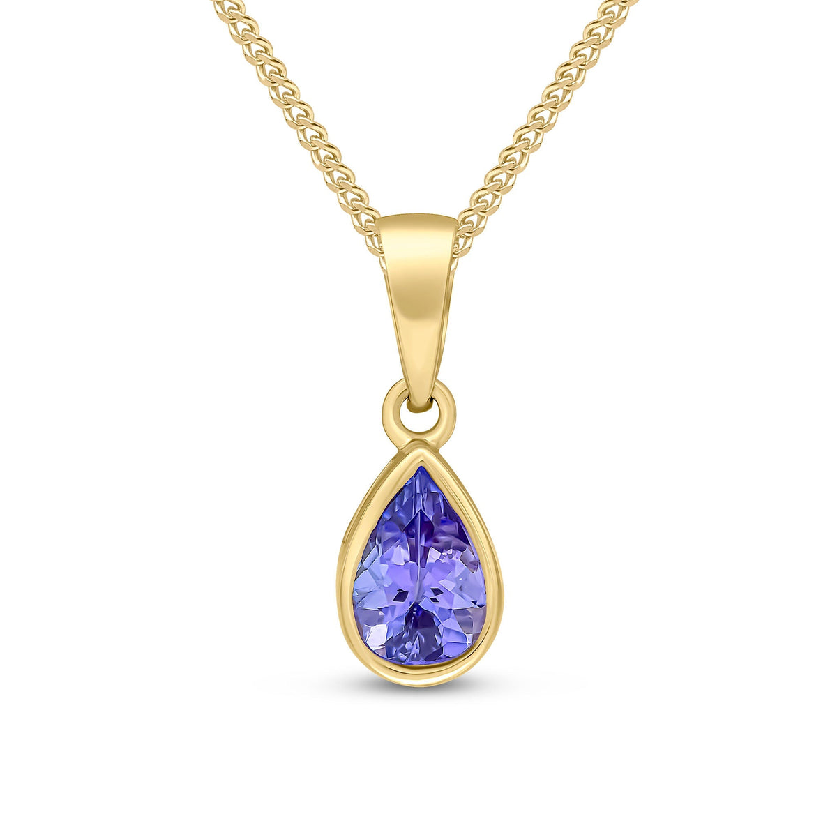 9ct Yellow Gold Pear Shaped Natural Tanzanite Rubover Pendant — 7x5mm