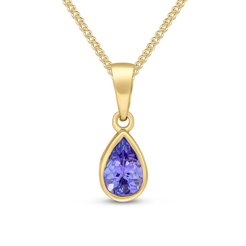9ct Yellow Gold Pear Shaped Natural Tanzanite Rubover Pendant — 7x5mm