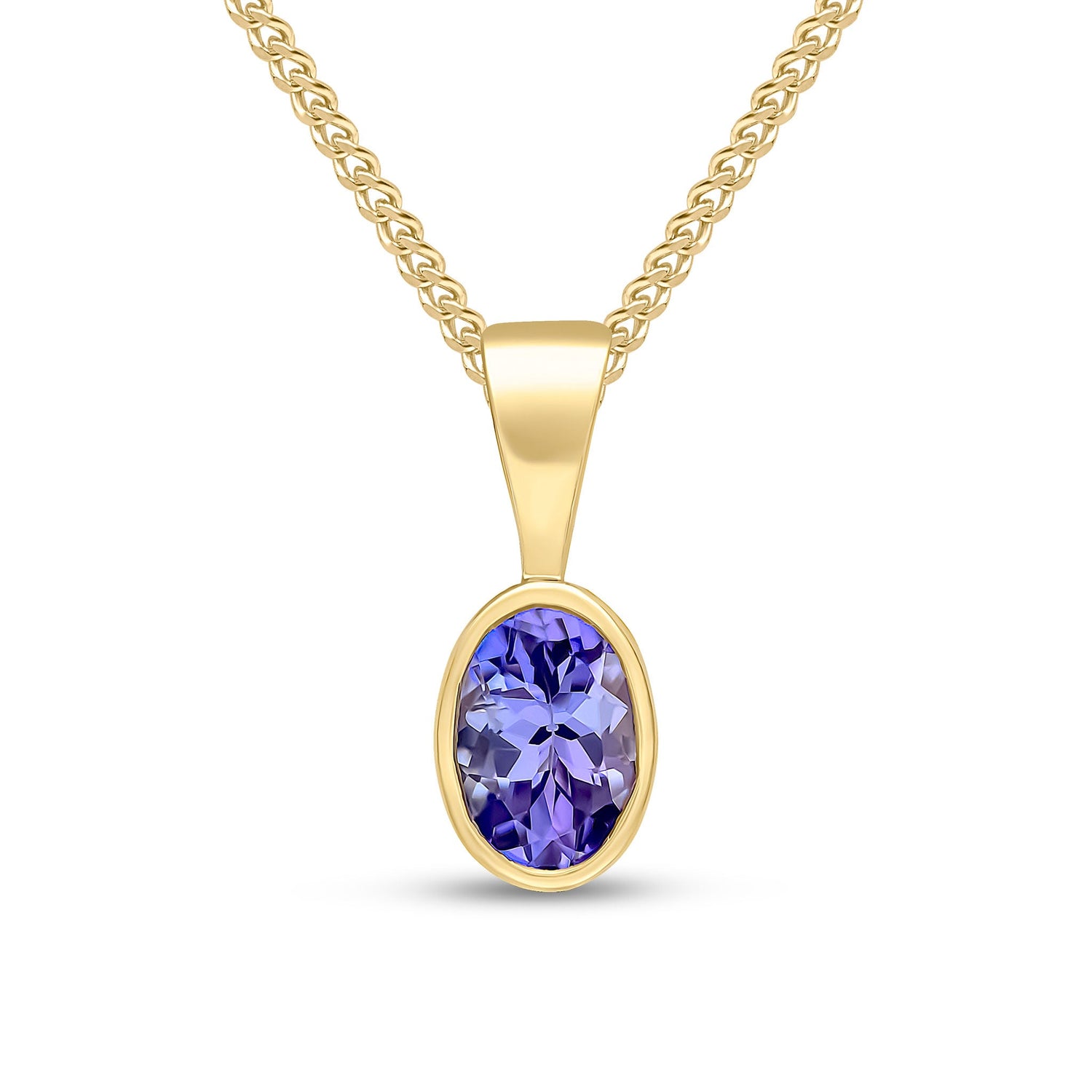 9ct Yellow Gold Oval Natural Tanzanite Rubover Pendant — 6x4mm
