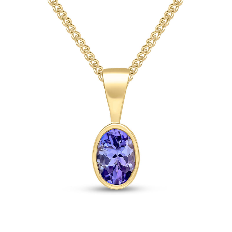 9ct Yellow Gold Oval Natural Tanzanite Rubover Pendant — 6x4mm
