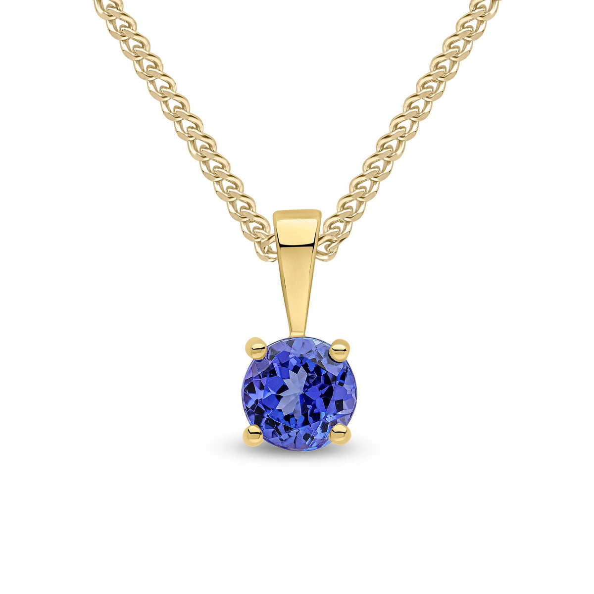 9ct Yellow Gold Round Tanzanite Claw Pendant — 5mm