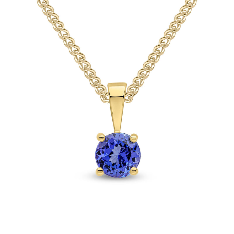 9ct Yellow Gold Round Natural Tanzanite Claw Pendant — 5mm