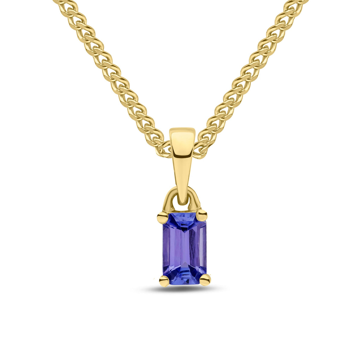 9ct Yellow Gold Octagonal Natural Tanzanite Claw Pendant — 5x3mm