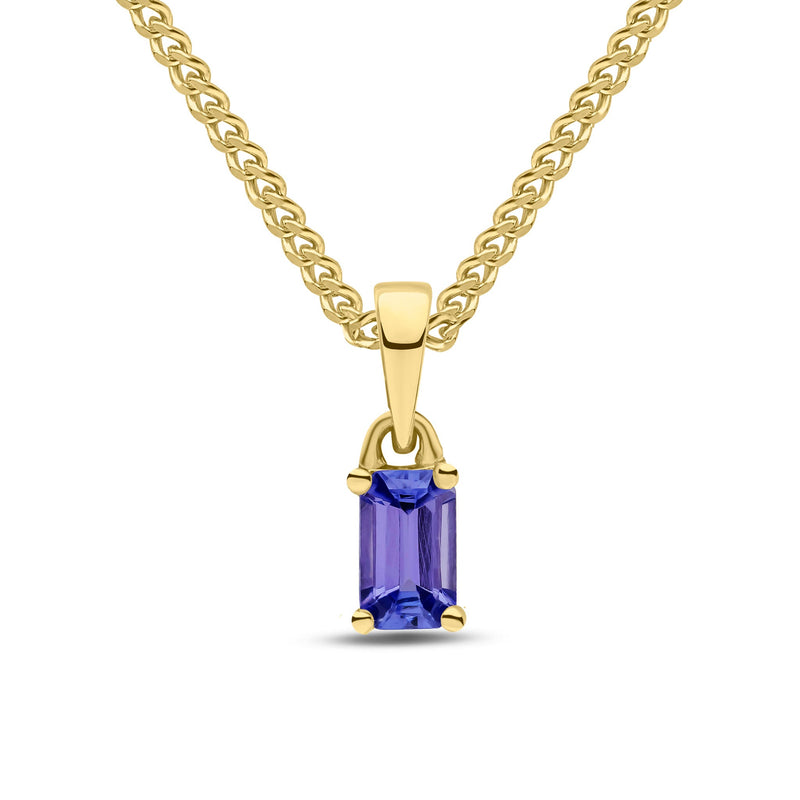 9ct Yellow Gold Octagonal Natural Tanzanite Claw Pendant — 5x3mm