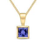 9ct Yellow Gold Square Natural Tanzanite Rubover Pendant — 4mm