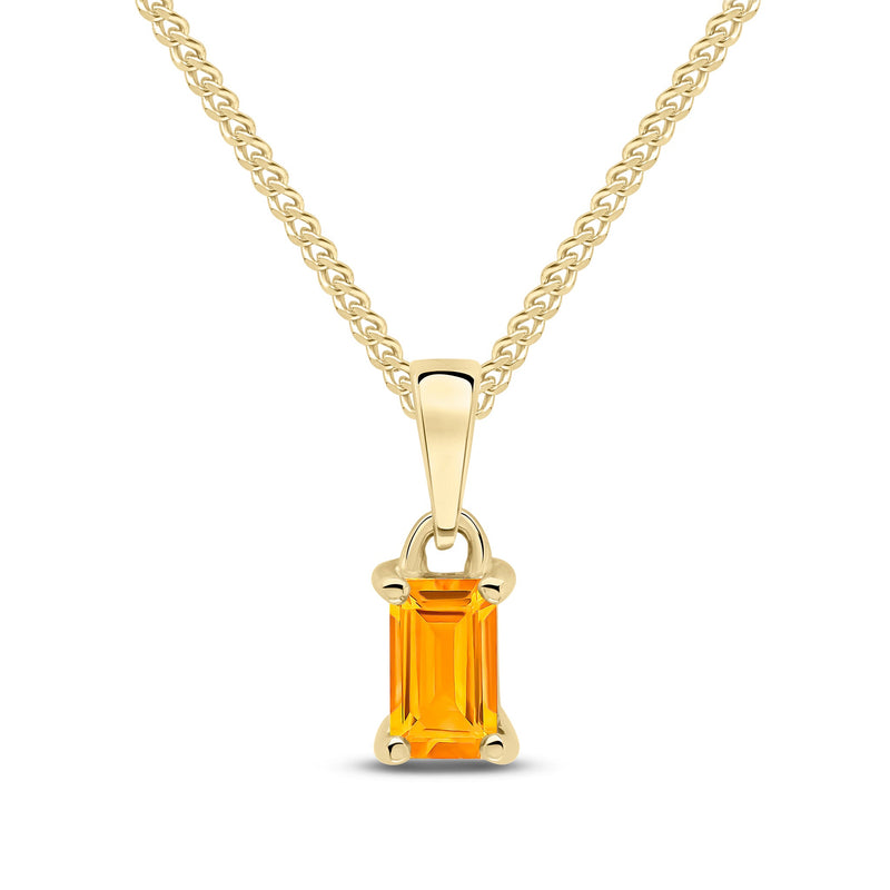 9ct Yellow Gold Octagonal Natural Citrine Claw Pendant — 5x3mm