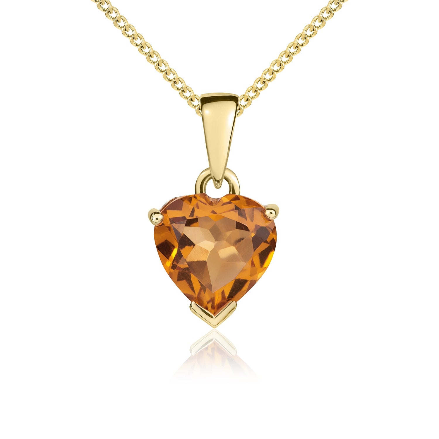 9ct Yellow Gold Three-Claw Heart Natural Citrine Solitaire Pendant — 8mm
