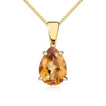 9ct Yellow Gold Pear Shaped Natural Citrine Claw Pendant — 10x7mm