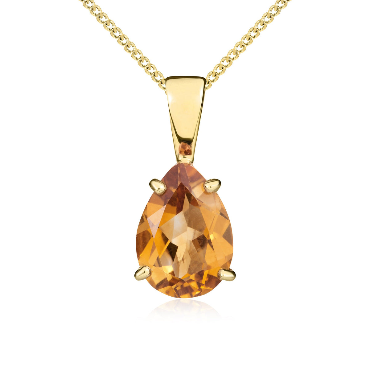 9ct Yellow Gold Pear Shaped Natural Citrine Claw Pendant — 10x7mm